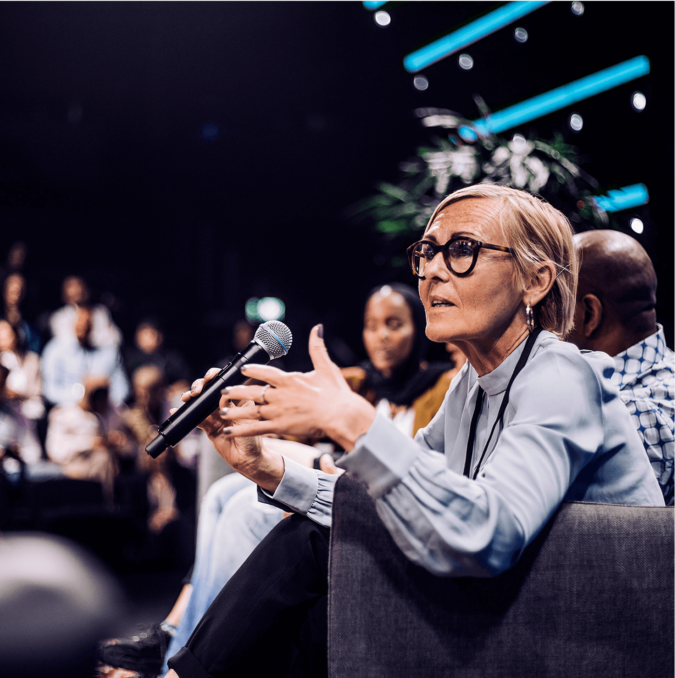 A woman giving a press conference